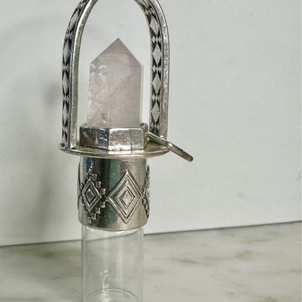 Essential Oil Rollerball Necklace - Rose Quartz Stone - Refillable Oil Roller